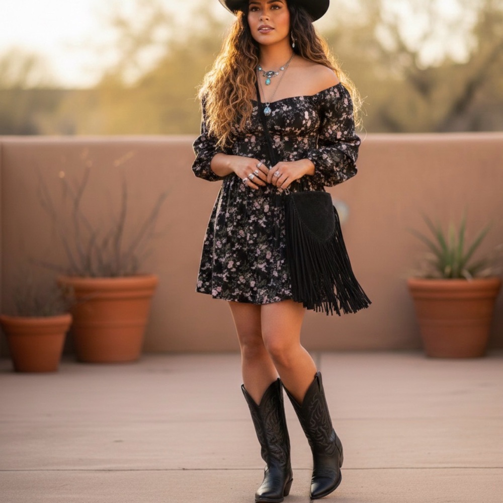 OAK + FORT Black Floral Long Sleeve Dress